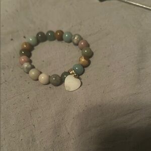 Elegant Blue and Green Beaded Bracelet with Heart Accent